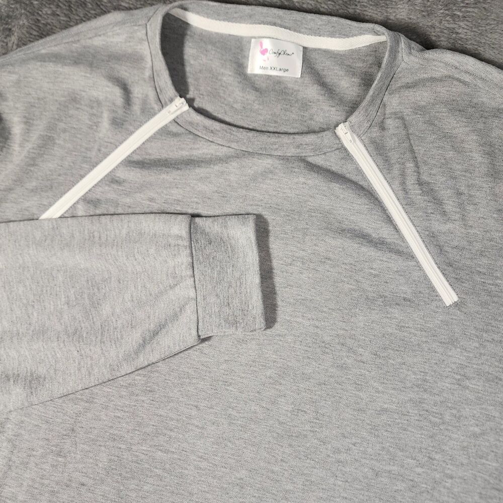 ComfyChemo Long Sleeve Mens XXL Shirt Dual Zipper Gray Infusion Top Chest Access